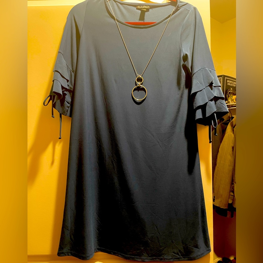 EUC two for one periwinkle blue dress with attached silver necklace